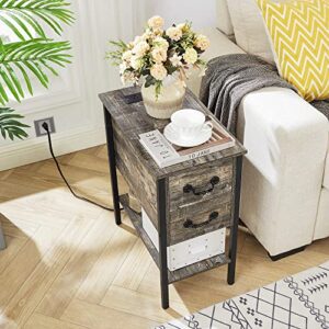 VECELO End Tables,Narrow Nightstands with Charging Station & USB Ports &Drawers,Night Stand for Living Room, Bedroom