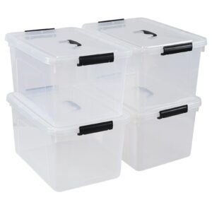 Jnktka 20 Quart Plastic Storage Tote with Lid, Set of 4, Clear Latching Storage Bins