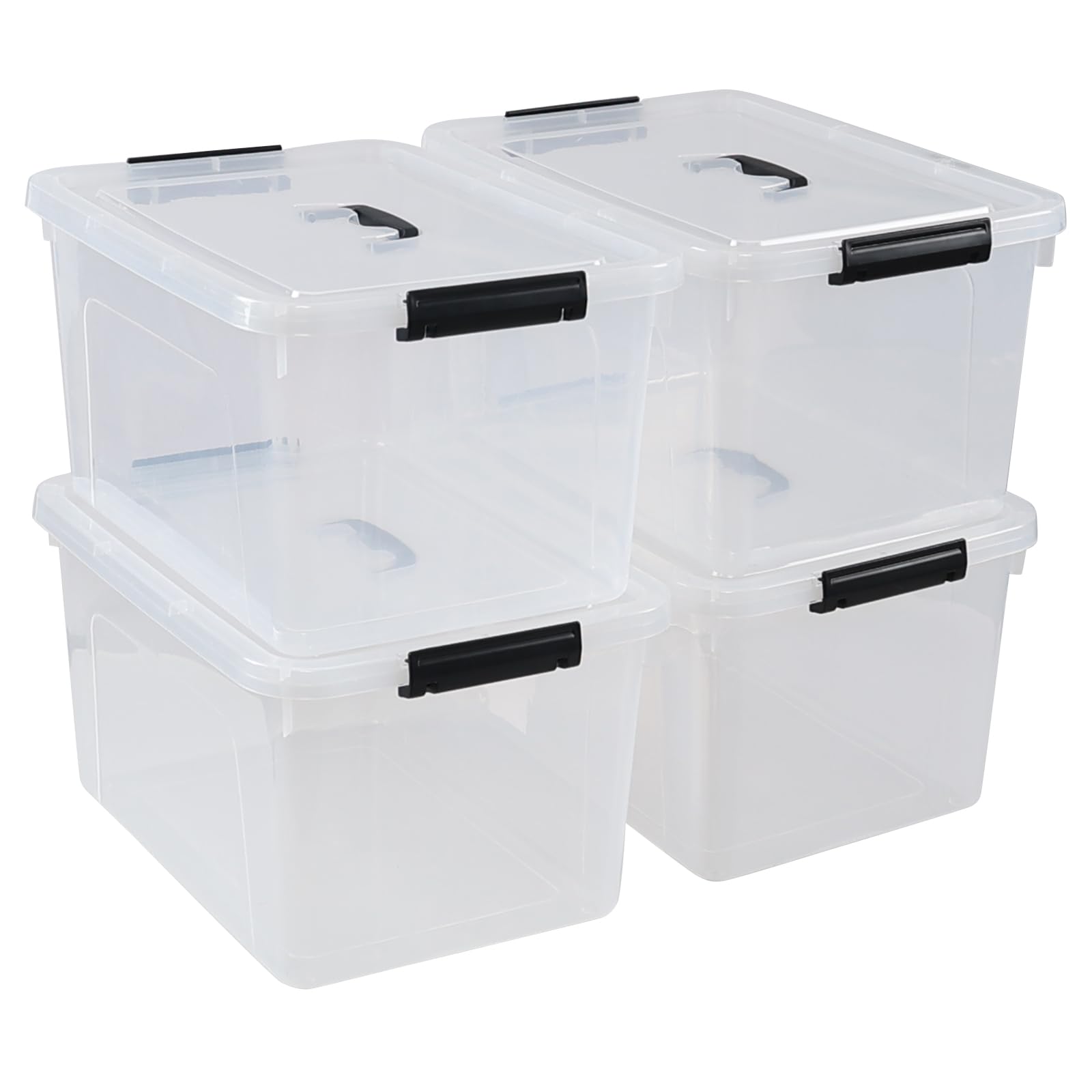 Jnktka 20 Quart Plastic Storage Tote with Lid, Set of 4, Clear Latching Storage Bins