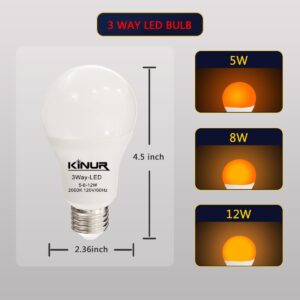 KINUR 3 Way Light Bulbs 30 70 100 Equivalent 2000K A19 Amber Light Bulbs E26 Base Indoor 3-Way Light Bulbs 400lm-600lm-1000lm for for Baby Nursery Sleeping Bedtime Reading Bedroom 2 Pack