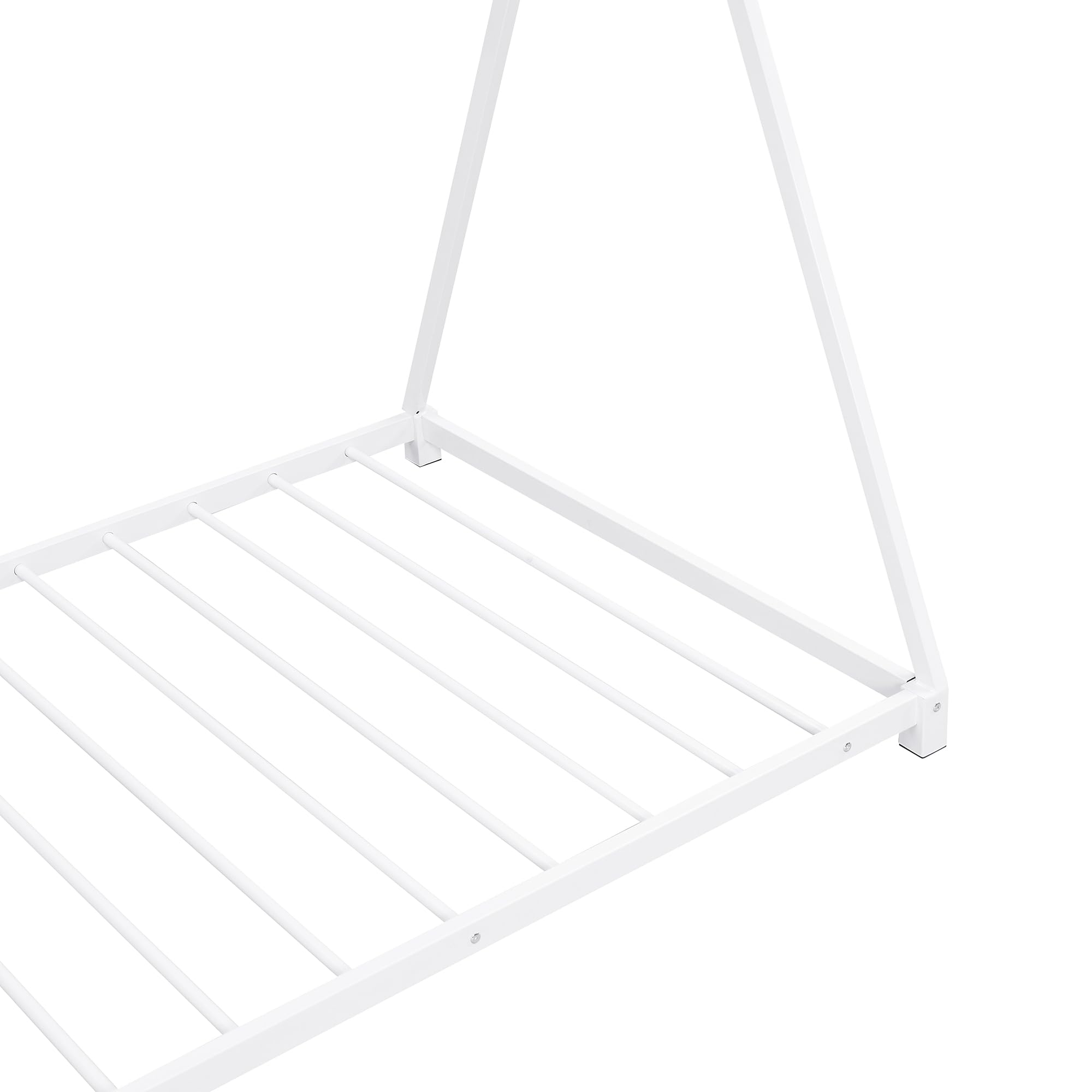 Twin Floor Bed with Slats and Triangle Structure, Montessori Floor Bed Frame Twin Size, Twin Size House Floor Bed/Montessori Bed for Kids, Girls, Boys, White