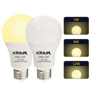 kinur 3 way led bulbs 30 70 100 soft white equivalent 2700k a19 light bulbs e26 base indoor 3-way light bulbs 500lm-800lm-1200lm for reading 2 pack