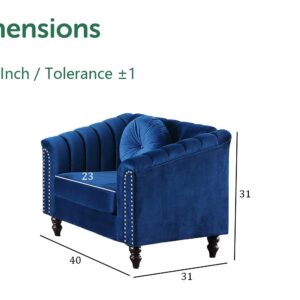 SIENWIEY Chesterfield Chair Couch, 40 Inch Luxurious Velvet Single Chair Chesterfield Settee Sofa Upholstered Rolled Arm with Rivets/Button Tufted Pillow, Modern Sofa for Living Room，Blue