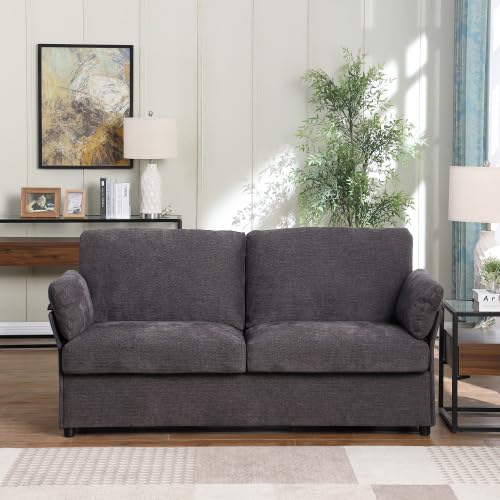 anwickjeff 70 inch Upholstered loveseat Couch Futon Sofa for Small Space Office Living Room, Modern Mini Couches Love Seat 2 Seater,Divan Daybed Sectional Sofa (Dark Grey)