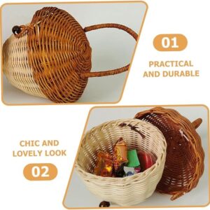 QRZLP Woven Storage Bin, Acorn Shaped Storage Basket, Scandinavian Style Rattan Storage Basket with Carrying Handle for Magazines, Toys, Snacks and Cosmetics.