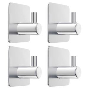 acnism 4 pcs stainless steel sticky hooks heavy duty wall hooks towel hanger wall holder waterproof for hanging coat, hat,robe hook（silver square round）