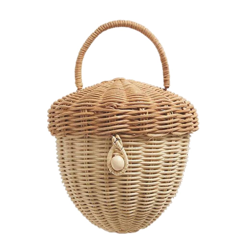 QRZLP Woven Storage Bin, Acorn Shaped Storage Basket, Scandinavian Style Rattan Storage Basket with Carrying Handle for Magazines, Toys, Snacks and Cosmetics.