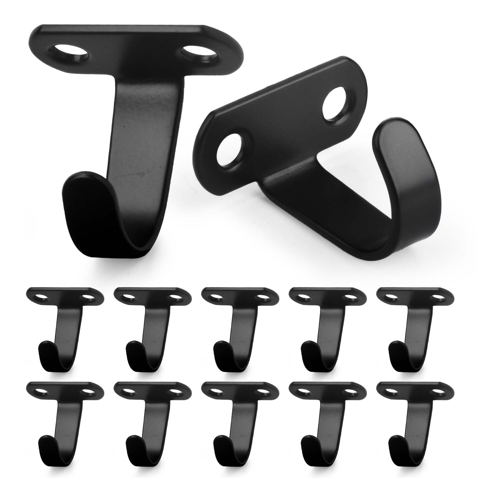 AccEncyc 12Pcs Screw Mounted Ceiling Hooks Under-Shelf Towel Robe Clothes Hook Matte Black Stainless Steel Hooks Heavy Duty Top Hook Metal Wall Hooks Hanger for Bathroom, Kitchen, Cabinet, Garage