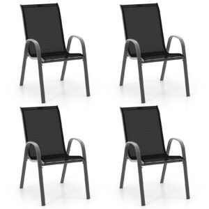 S AFSTAR Patio Chairs Set of 4, Stackable Patio Chairs Set with Armrests and Breathable Seat Fabric, Outdoor Dining Chairs Set for Patio, Pool Side, Backyard