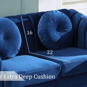 SIENWIEY Chesterfield Chair Couch, 40 Inch Luxurious Velvet Single Chair Chesterfield Settee Sofa Upholstered Rolled Arm with Rivets/Button Tufted Pillow, Modern Sofa for Living Room，Blue