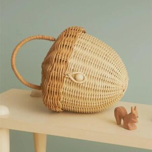 QRZLP Woven Storage Bin, Acorn Shaped Storage Basket, Scandinavian Style Rattan Storage Basket with Carrying Handle for Magazines, Toys, Snacks and Cosmetics.