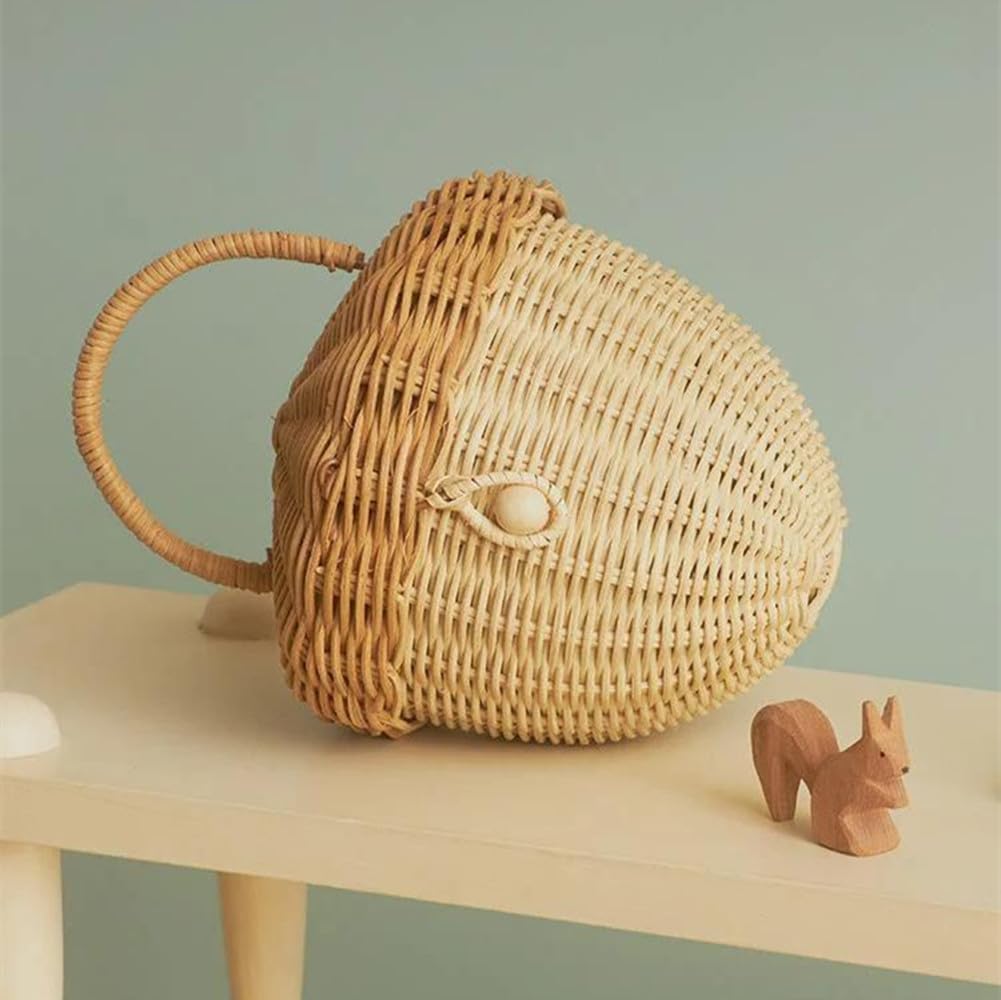 QRZLP Woven Storage Bin, Acorn Shaped Storage Basket, Scandinavian Style Rattan Storage Basket with Carrying Handle for Magazines, Toys, Snacks and Cosmetics.