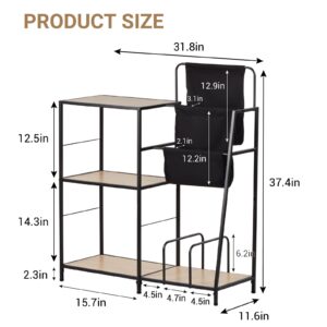 fusehome Record Player Stand, Turntable Stand Holds Up to 200 Albums with 3 Storage Shelves, Vinyl Records Cabinet Display Rack, Magazine Holder Record Player Table for Living Room, Bedroom, Office