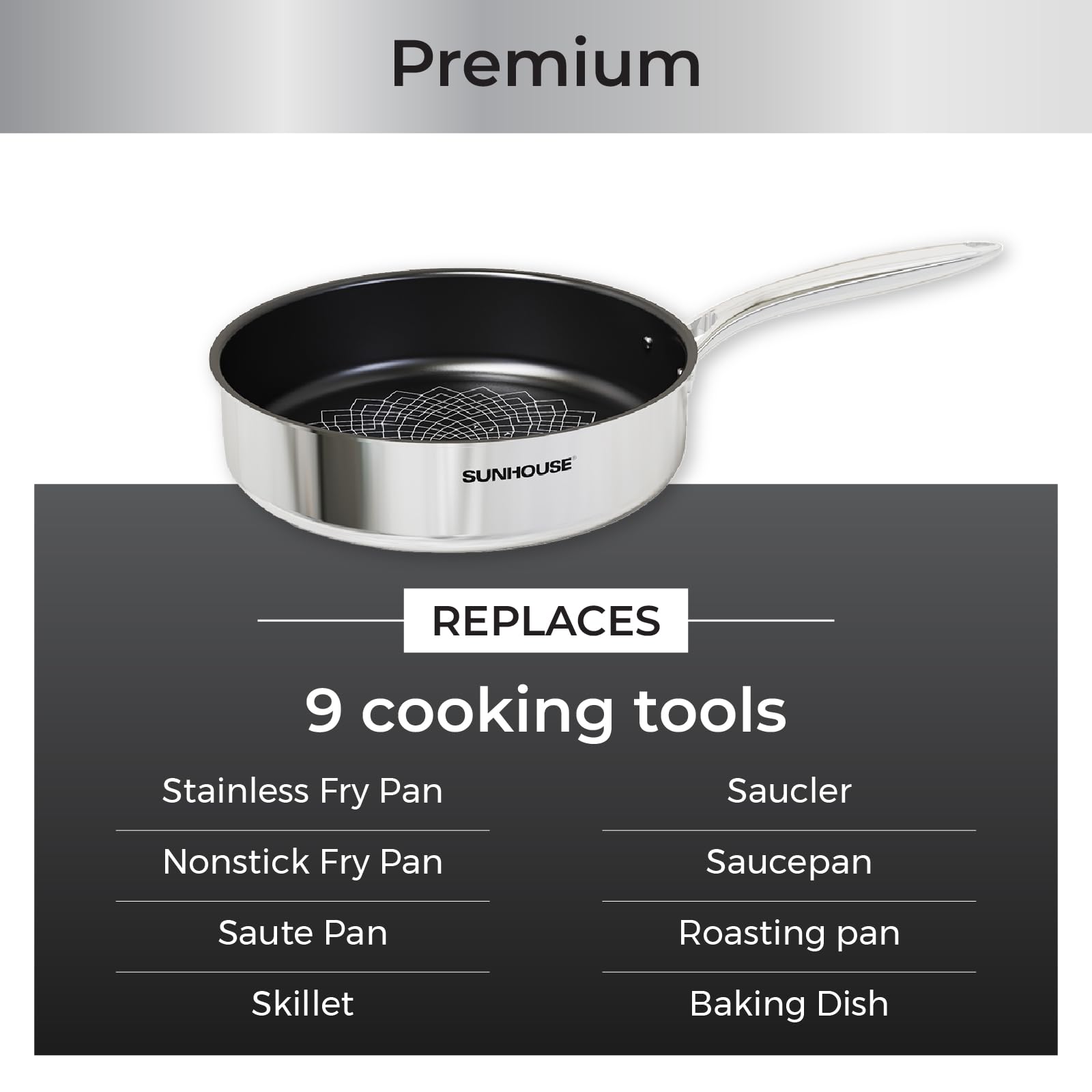 Sunhouse Titanium-Coated Tri-Ply Stainless Steel Pan, Non-Toxic, PFAS PFOA & PTFE Free, Oven Safe, Compatible with All Cooktops (10 inch)