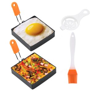 4 inch suqare egg rings for frying eggs,2 packs 4" square egg rings for griddle, stainless steel griddle omelete rings for fried eggs muffin tortillas pancake ring crepes ring with silicone handle