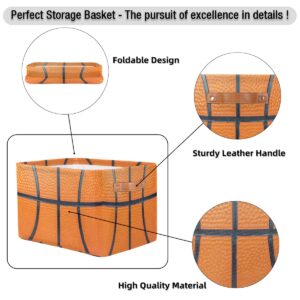 Basketball Storage Bin Basket, Ball Large Toys Storage Cube Box with Handles, Collapsible Laundry Basket Rectangular Waterproof Storage Organizer Bin for Nursery Bedroom Playroom Shelves Gift Basket