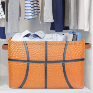 Basketball Storage Bin Basket, Ball Large Toys Storage Cube Box with Handles, Collapsible Laundry Basket Rectangular Waterproof Storage Organizer Bin for Nursery Bedroom Playroom Shelves Gift Basket