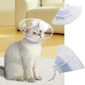 soft drawstring cat recovery cone - transparent, noiseless fasteners - double anti-slip - adjustable magic tape & neck cone ideal for kittens - comfortable wound recovery cone (blue, m(neck:8½"-10¾"))