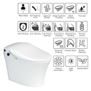 Luxury Smart Toilet with Wireless Remote, Multiple Spray Modes, Heated Seat with Warm Water Sprayer and Dryer, Foot Sensor Modern Toilet Bidet Automatic Flush Toilet