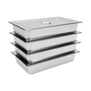 4 inch Deep Full Size Steam Table Pans, Hotel Pan 4'' Deep w/Lids for Restaurants Hotels Catering Companies Buffets Snack Bars Fod Carts