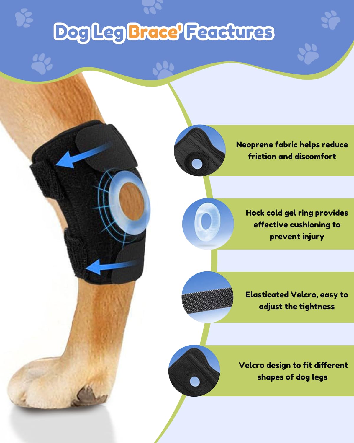 Huimpet Short Rear Leg Hock Brace, Dog Back Leg Brace for Hock & Ankle with Flexible Velcro, Dog Leg Brace for Torn ACL & CCL, Dog Leg Sleeve Wound Care and Loss of Stability from Arthritis,1 Pair, S