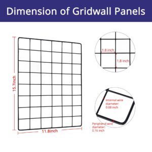 WELLCO Grid Wall Panels, 15.7"x 11.8" Grid Wall for Any Retail Display, Portable and Assembled Wall Grid with Extra Joining Clips and Hooks, 4 Pack, Black