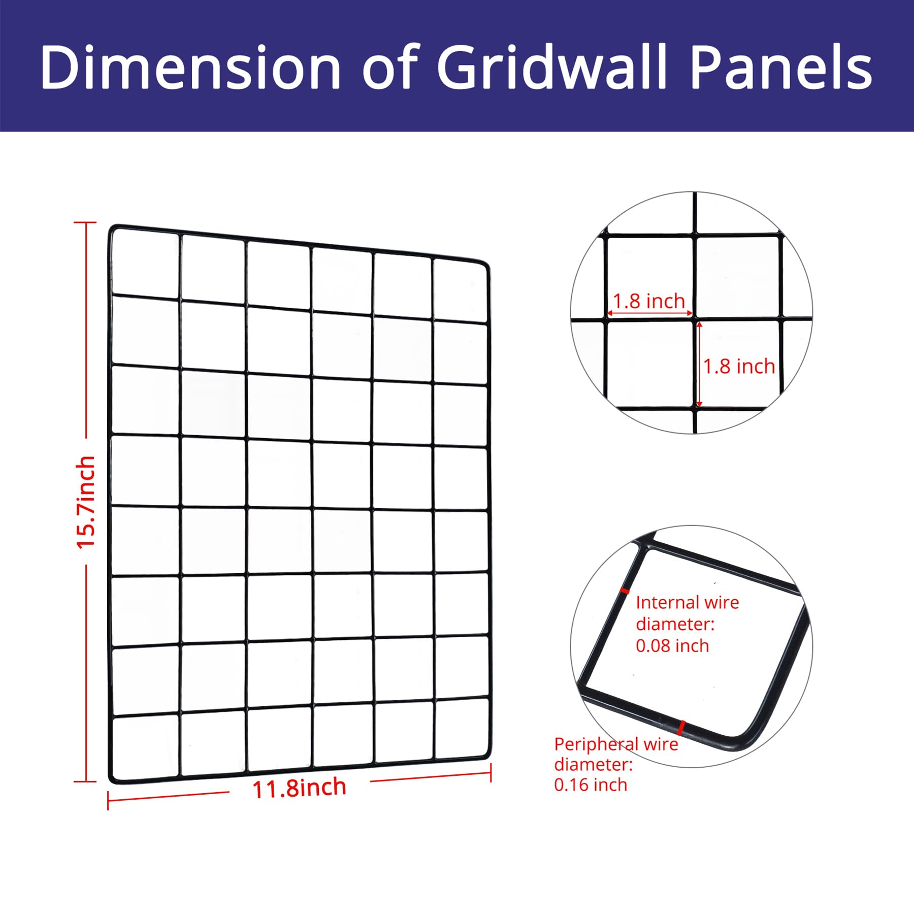 WELLCO Grid Wall Panels, 15.7"x 11.8" Grid Wall for Any Retail Display, Portable and Assembled Wall Grid with Extra Joining Clips and Hooks, 4 Pack, Black