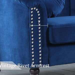 SIENWIEY Chesterfield Chair Couch, 40 Inch Luxurious Velvet Single Chair Chesterfield Settee Sofa Upholstered Rolled Arm with Rivets/Button Tufted Pillow, Modern Sofa for Living Room，Blue