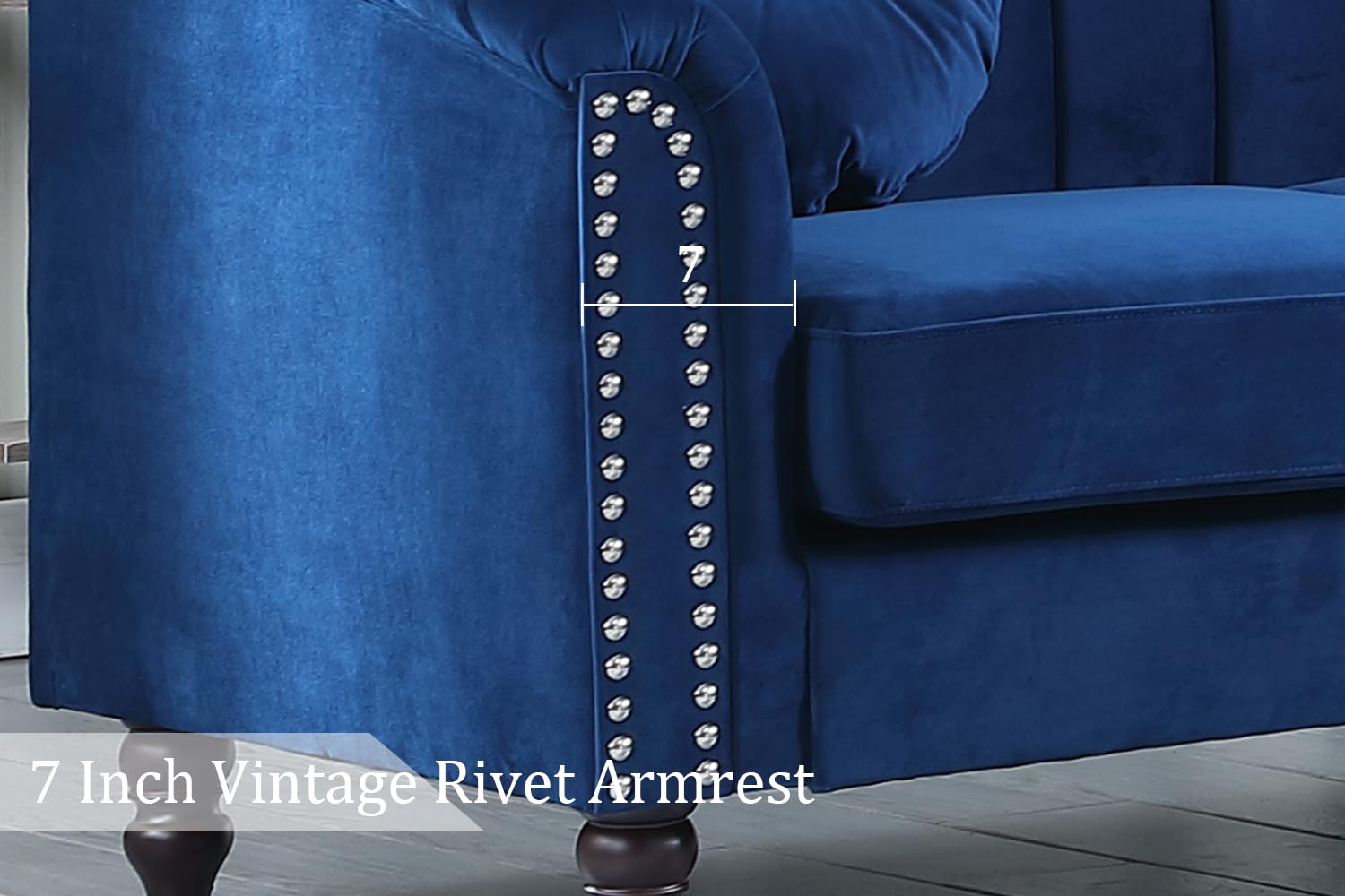 SIENWIEY Chesterfield Chair Couch, 40 Inch Luxurious Velvet Single Chair Chesterfield Settee Sofa Upholstered Rolled Arm with Rivets/Button Tufted Pillow, Modern Sofa for Living Room，Blue