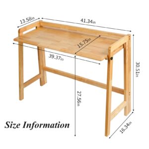 Cttasty Computer Desk, Foldable Desk, Home Office Desks, Solid Wood Writing Desk, Mid Century Modern Desks, Oak Study Table, Folding Desks for Small Spaces, 39.4 W x 27.6 H x 13.6 D Inches, Natural