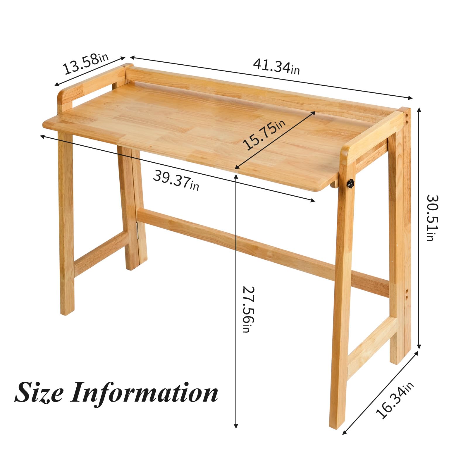 Cttasty Computer Desk, Foldable Desk, Home Office Desks, Solid Wood Writing Desk, Mid Century Modern Desks, Oak Study Table, Folding Desks for Small Spaces, 39.4 W x 27.6 H x 13.6 D Inches, Natural