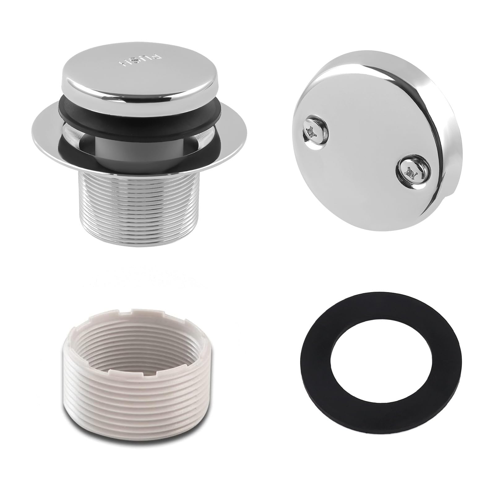 WRISIN Tub Drain Kit with Overflow, Tip-Toe Bath Tub Drain and Two-Hole Overflow Cover Plate, Universal Fit, Chrome