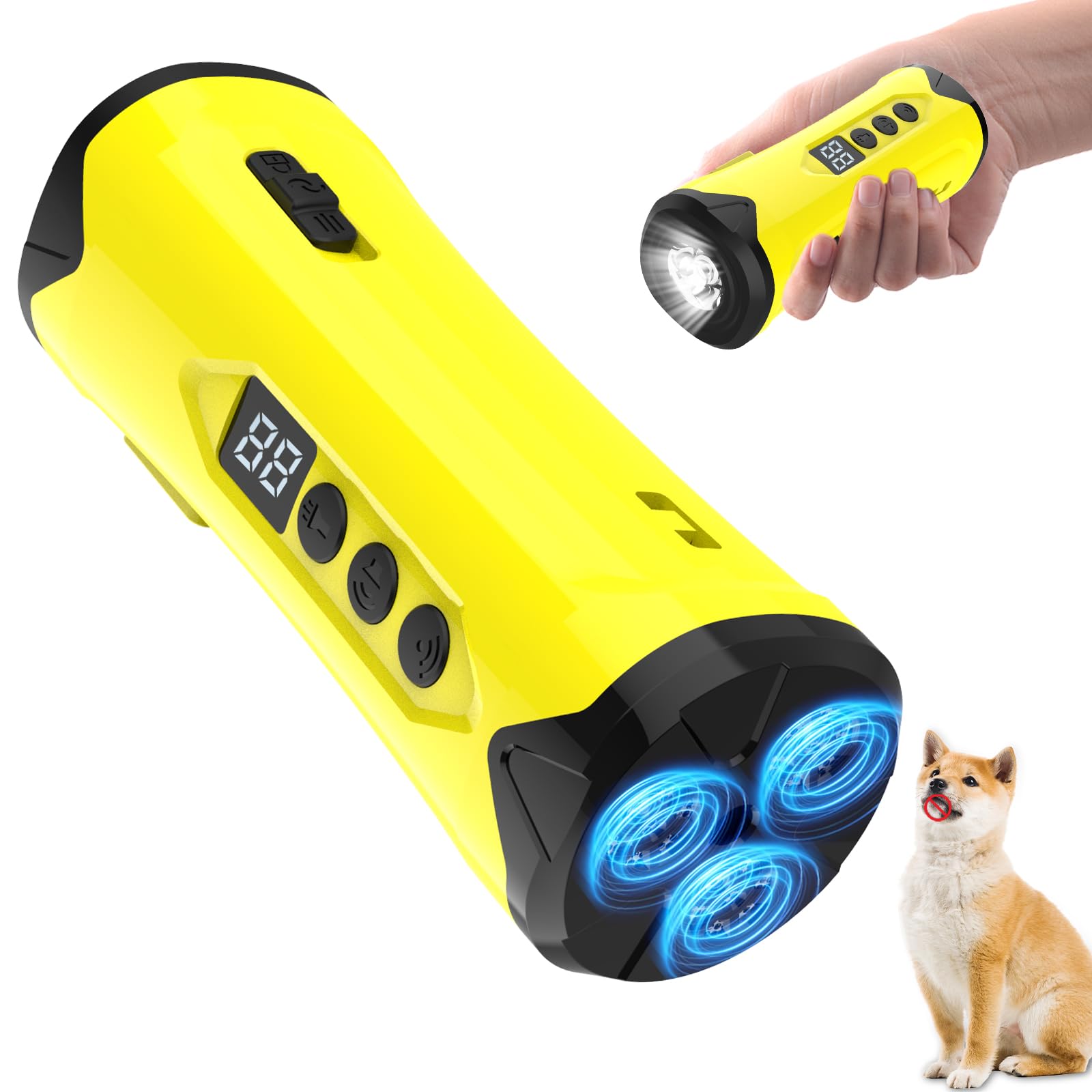 iljimae Dog Bark Deterrent Devices with Flash Light,3X Ultrasonic Emitters 50ft Range,Professional Dog Training Tool Best Behavior Aid,Rechargeable