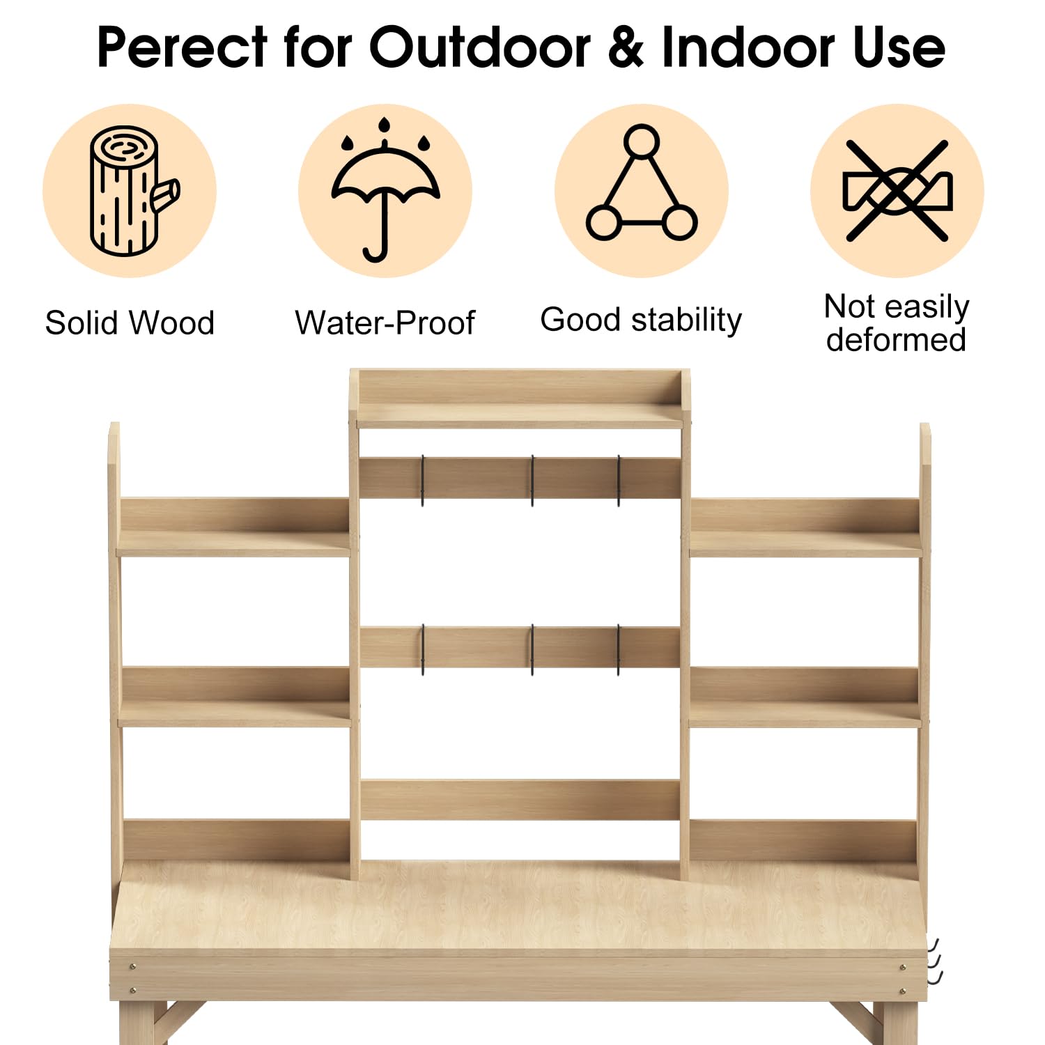 Highpro Outdoors Potting Benches Table, Garden Work Table Outside, Wooden Workstation Table with Storage Shelf