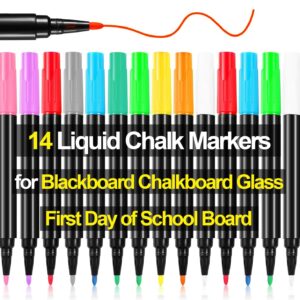 KAMUMU Liquid Chalk Markers Fine Tip Chalkboard Markers Chalk Pen for Blackboard First Day of School Board - 14 Pack