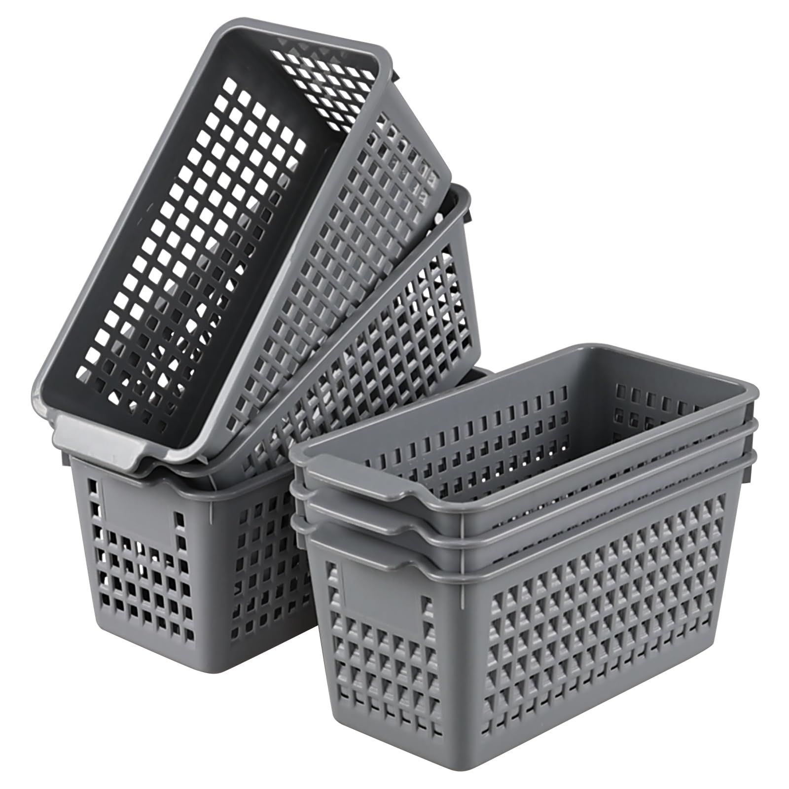 Jnktka 6-Pack Plastic Storage Baskets, Small Pantry Basket Bins Organizer, Grey