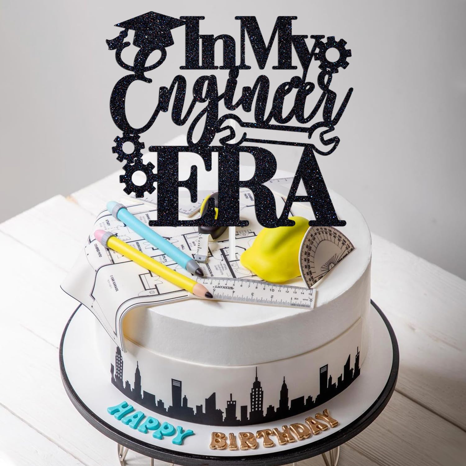 In My Engineer Era Cake Topper, Congrats Engineer/Look at You Becoming an Engineer, 2024 College Engineering Graduation Party Decorations Supplies, Black Glitter