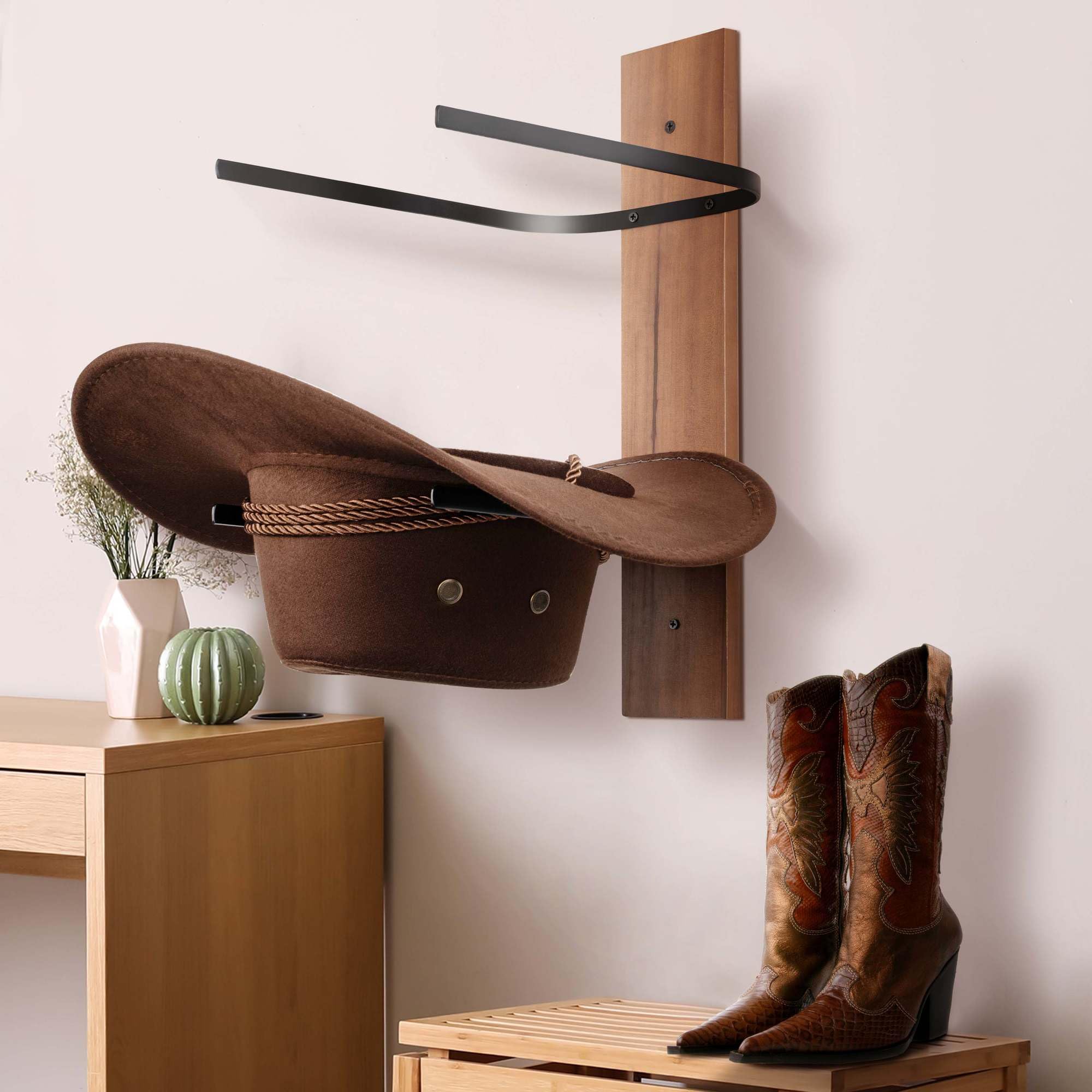 AJART Western Cowboy Hat Storage Rack: Cowgirl Wall Decor for Home - 6 Pieces Cowboy Hat Oragnizer Hooks - Brown Cowboy Hat Display Hanger