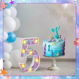 Glooglitter Mermaid Birthday Party Decoration, Decorative LED Glowing Numbers Mermaid Theme Marquee Digital Lights Table Centerpiece for Kids Under The Sea Birthday Baby Shower Party Decoration(5)