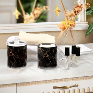 2 Pack Qtip Holder Organizer Dispenser Marble Black Bathroom Storage Canister Cotton Ball Holder Bathroom Containers for Cotton Swabs/Pads/Floss