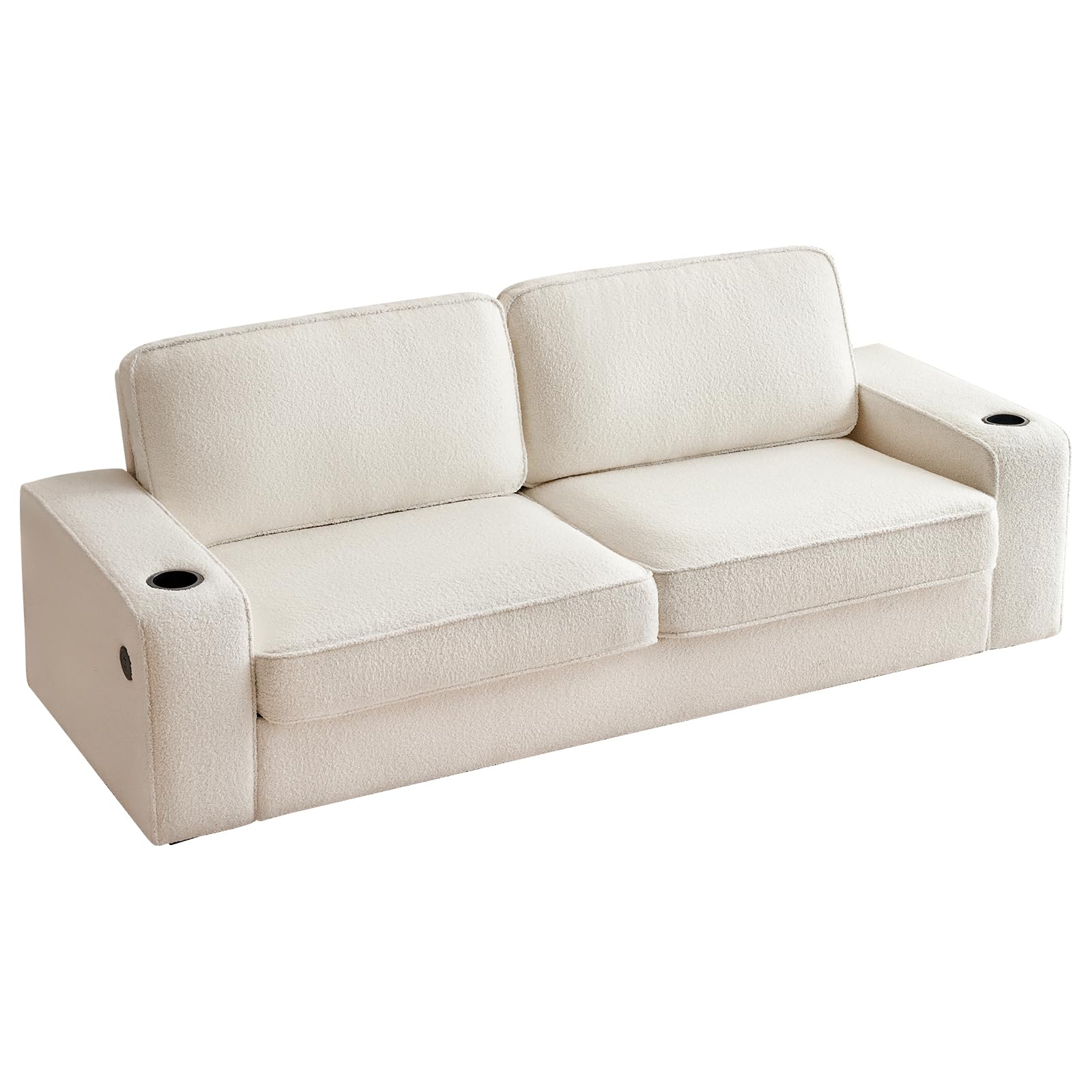 VanAcc Modern Sofa, 89in Comfy Couch with Cup Holders & USB Charging Ports, Offwhite Bouclé Couch- Deep Seat Sofa Couch for Living Room