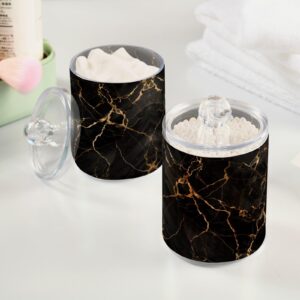 2 Pack Qtip Holder Organizer Dispenser Marble Black Bathroom Storage Canister Cotton Ball Holder Bathroom Containers for Cotton Swabs/Pads/Floss