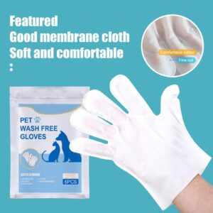 Felico Pet Wash Free Grooming Gloves, 6Pcs Cleaning Cat Dog Wipes for Face, Ear, Eye, Paws Pet Body Rinse Free Gloves, No Rinse Thick Extra Puppy Wipes, Disposable Plant-Based Dog Bath Wipes