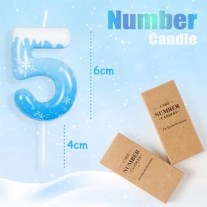 Hongplus White Frozen Snow Themed Birthday Candles, Snowflake Number 4th Birthday Candle for Party Supplies, Snow Winter Frozen Birthday Party Decorations, Number 4 Cake Toppers Decorations