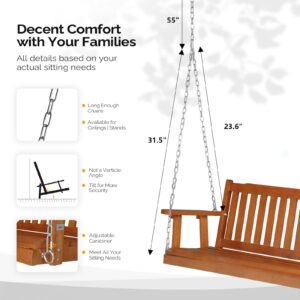 VINGLI Heavy Duty 880 LBS 5 FT Wooden Porch Swing Outdoor, Outdoor Hanging Swing Bench (5 FT, Brown)