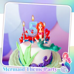 MTLEE 13 Pcs Birthday Candles Set 1 Mermaid Birthday Candle with 12 Pcs Rainbow Spiral Candles Mermaid Cake Toppers Mermaid Birthday Decorations Mermaid Theme Birthday Cake Candles (Number 5)