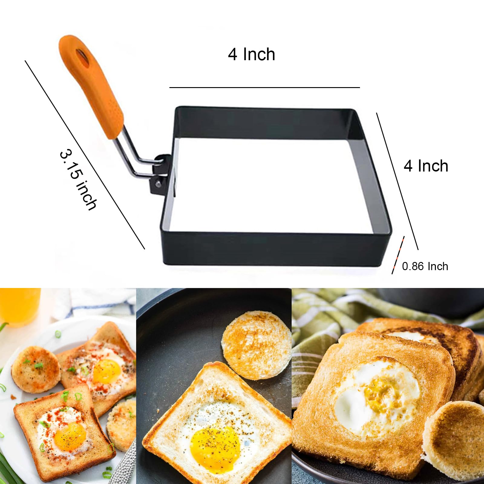 4 Inch Suqare Egg Rings for Frying Eggs,2 Packs 4" Square Egg Rings for Griddle, Stainless Steel Griddle Omelete Rings for Fried Eggs Muffin Tortillas Pancake Ring Crepes Ring with Silicone Handle