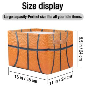 Basketball Storage Bin Basket, Ball Large Toys Storage Cube Box with Handles, Collapsible Laundry Basket Rectangular Waterproof Storage Organizer Bin for Nursery Bedroom Playroom Shelves Gift Basket