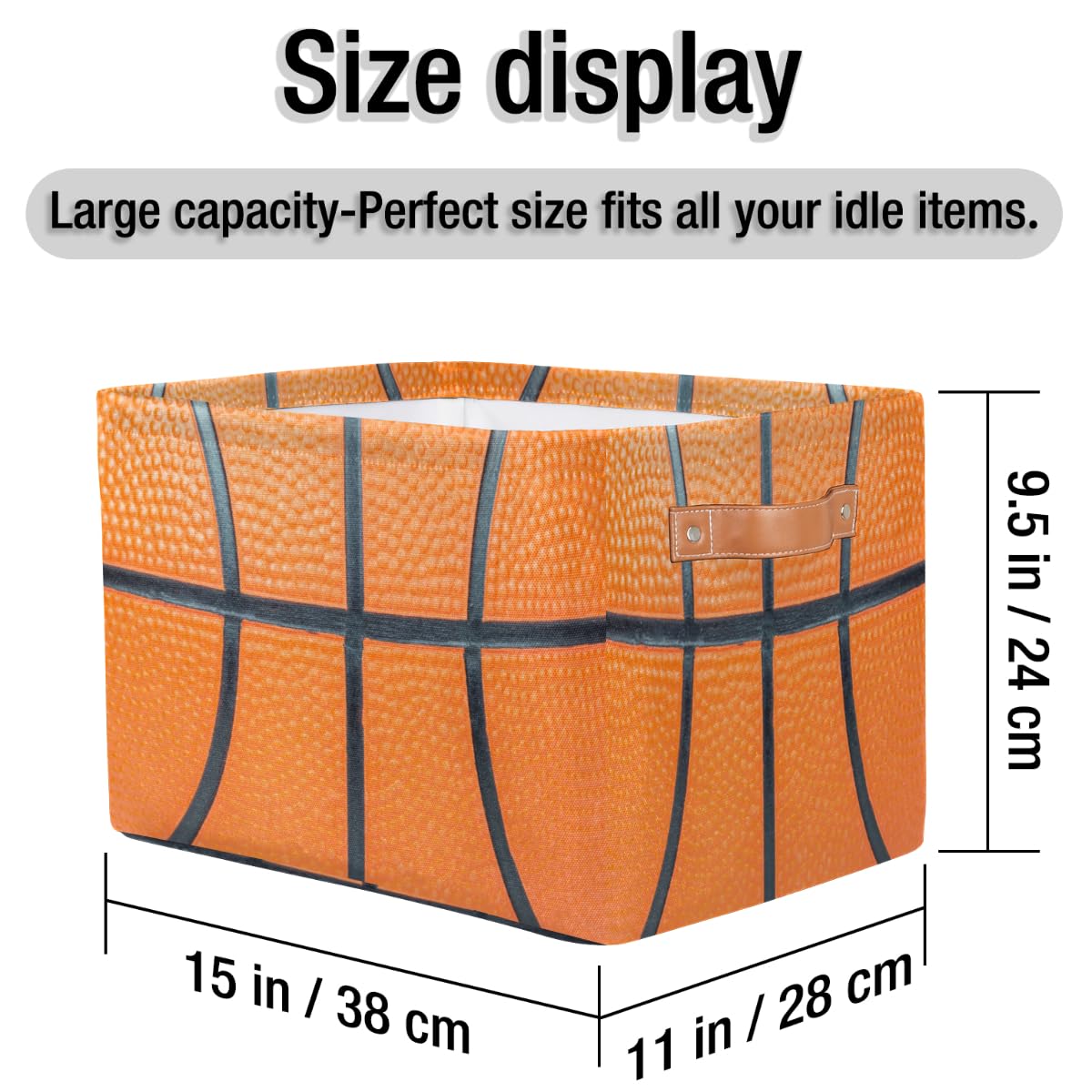 Basketball Storage Bin Basket, Ball Large Toys Storage Cube Box with Handles, Collapsible Laundry Basket Rectangular Waterproof Storage Organizer Bin for Nursery Bedroom Playroom Shelves Gift Basket