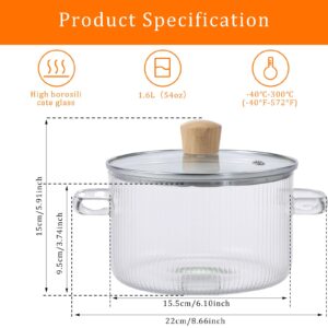 Glass Saucepan with Lid, 1.6L/54oz Heat Resistant Glass Stovetop Pot with Handles Non-Stick Borosilicate Glass Stovetop Soup Pot Glass Cooking Pot Safe Clear Cooking Pot for Soup Milk Sauce Pasta